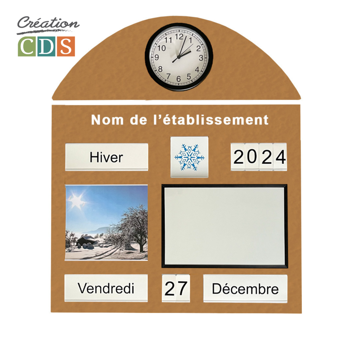 Tableau d'orientation horloge et tableau blanc, vue 4
