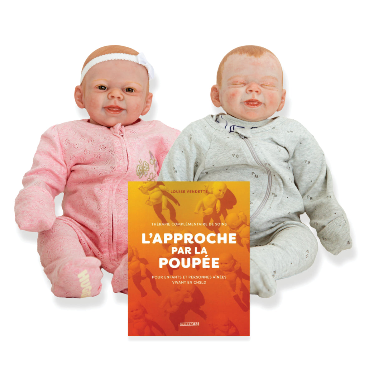 Ensemble poupées Reborn Tom et Mila avec le livre L'approche par la poupée