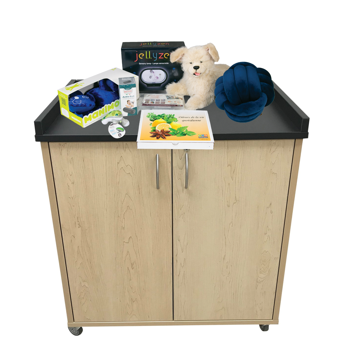 Ensemble de stimulation sensorielle avec chariot multifonction
